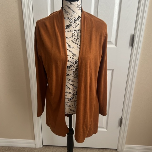 Susan Graver Open Front Cardigan Sweater‎ Bronze Brown Knit Small Medium - Picture 8 of 11